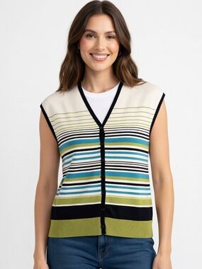 Jones New York Cream and Black Knit Top sz L